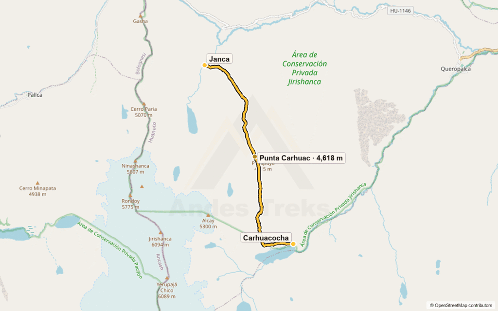 Route map for day 3: Carhuacocha – Punta Carhuac – Janca (Mitucocha)