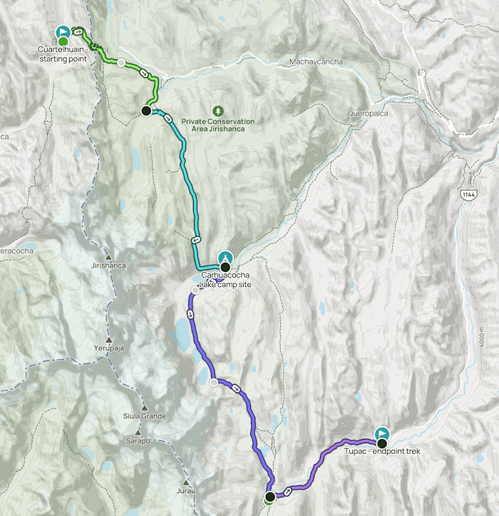 Huayhuash Trek 4 days complete trek route map