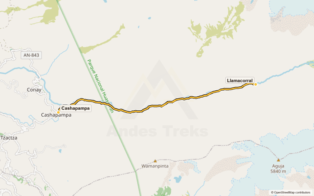 Route map for day 4: Llamacorral – Santa Cruz Valley – Cashapampa – Huaraz